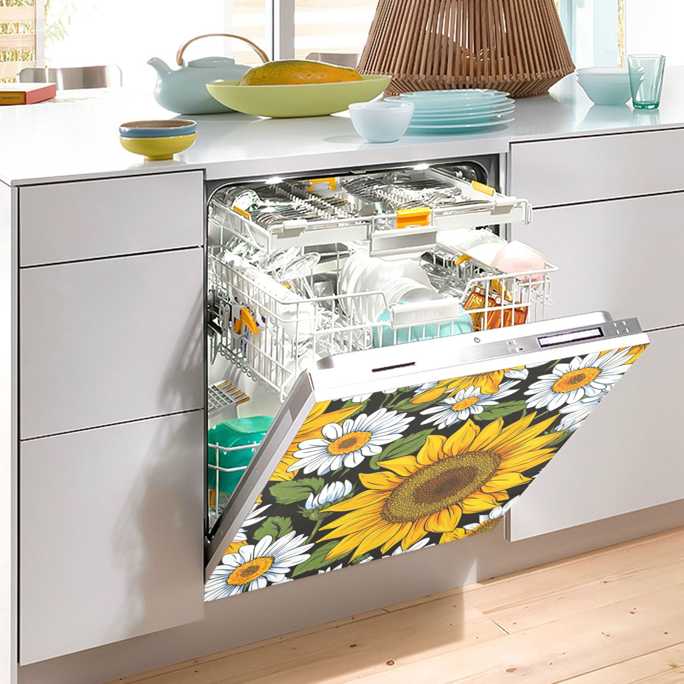 Dishwasher Magnetic Refrigerator Magnet Cover Sticker Home Decorative 23"x26" Painting Daisy Sunflowers