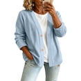 thumbnail image 6 of Classic Denim Cardigan for Women, Long Sleeve Open Front Jean Jacket - Casual Loose Fit Lightweight Shirt Coat for Spring Fall Layering Light Blue L, 6 of 6