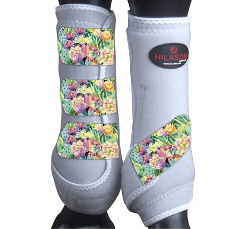 X Large Hilason Horse Medicine Sports Boots Front Leg White Blooming Cactus