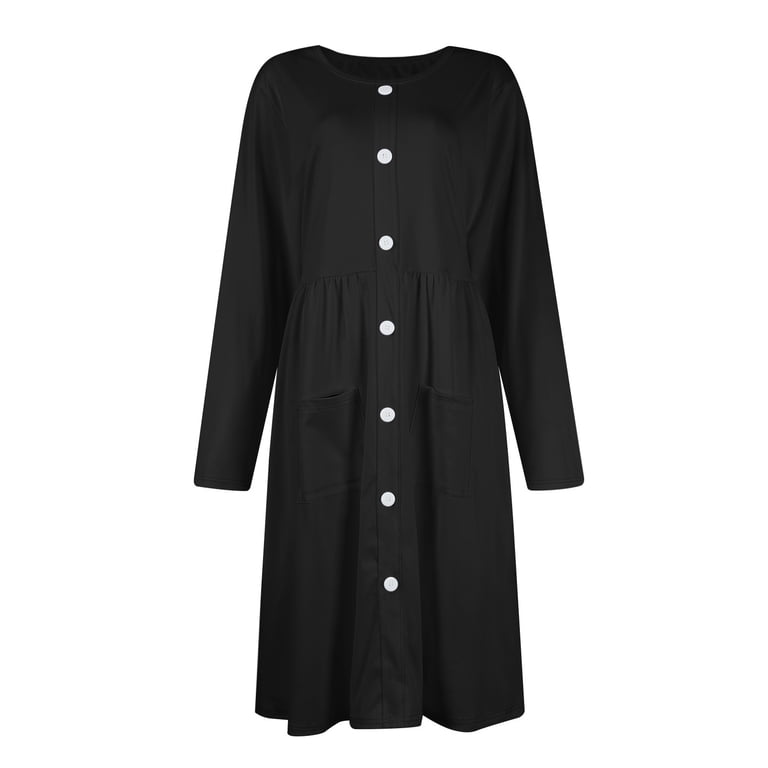 black button skater dress Huankd Women's Boat Neck Button Down Skater Dress with Pockets Black M, Size: Medium