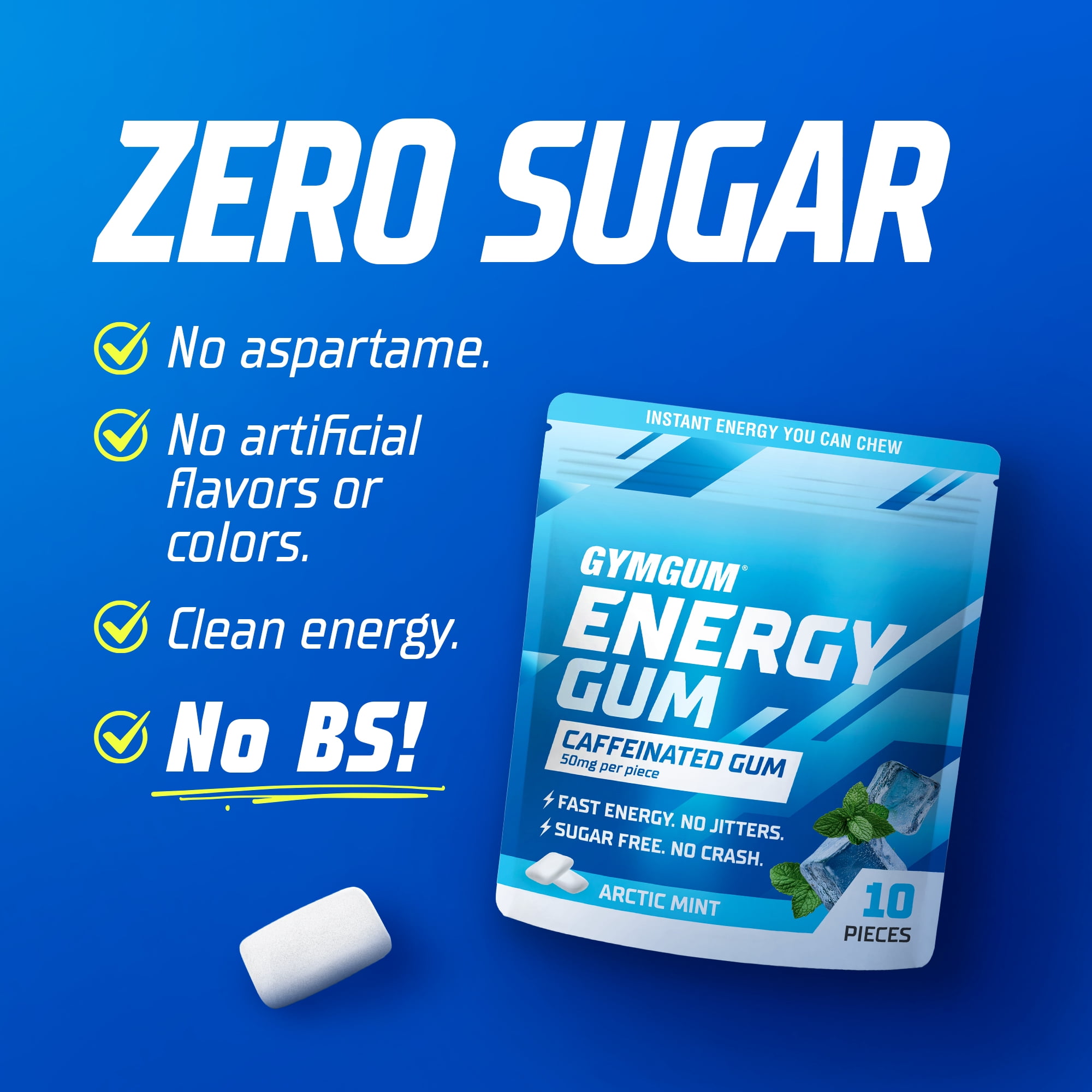 GYMGUM Energy Caffeine Gum | 50mg Caffeine | Sugar-Free, Keto-Friendly | Fast-Acting Energy & Focus Gum with Guarana & L-Theanine (40 Count (Pack of 3), Arctic Mint)