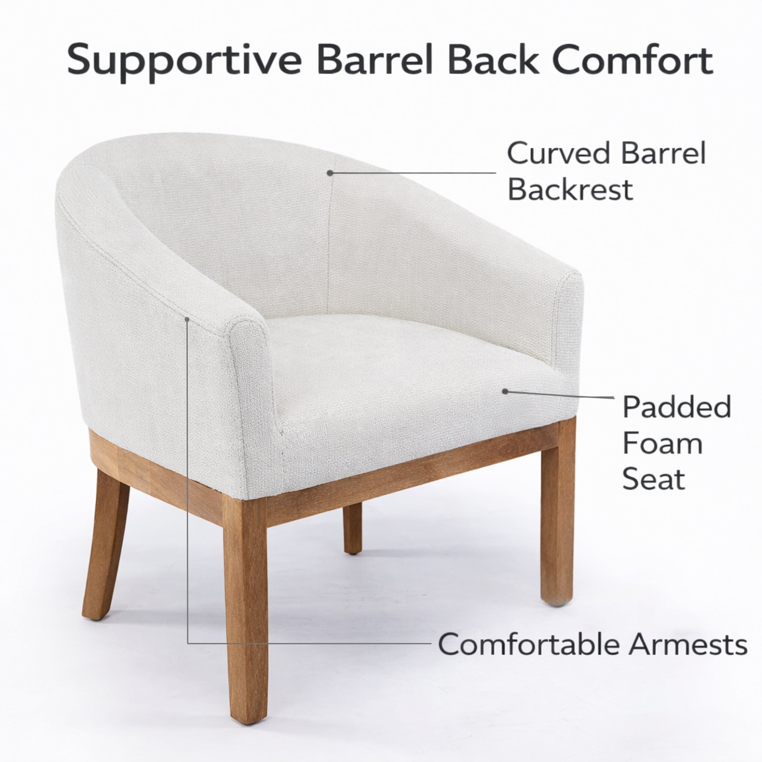 GOMYHOME Upholstered Barrel Dining Chair with Arms, Linen Seat and Rubberwood Frame, Beige
