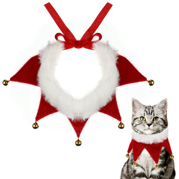 Pañuelo bandana navideño para mascotas con cascabeles, pañuelo triangular para el cuello para gatos y perros, accesorio para fiestas de disfraces de mascotas (Talla M)