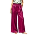 thumbnail image 2 of Inverlee Women's Elastic High Waist Satin Wide Leg Pants Silky Relaxed Fit Casual Beach Trousers Hot Pink M, 2 of 8
