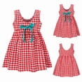 thumbnail image 5 of Girls' Dresses 6-12 Months A-Line Summer New Fashion Striped Grid Linen Linen Sleeveless Bow Loose Vest Fit & Flare Red Beach Dress, 5 of 7