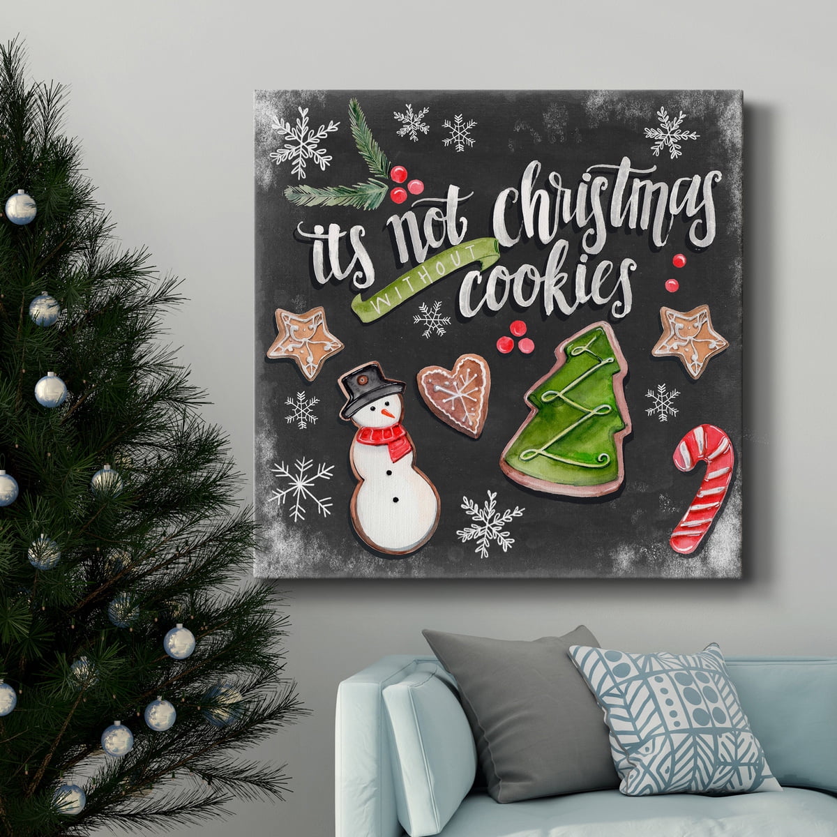 Merry Christmas Pine Wreath - Premium Gallery Wrapped Canvas - Ready to Hang