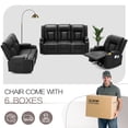 thumbnail image 3 of YODOLLA 3 Pieces Leather Recliner Sofa Set with Swivel Massage Chair, Modern Manual Control Couch Set Overstuffed Reclining Sofa Home Theater Seat RV Sofa Set w/Side Pockets&Cup Holders, Black, 3 of 7