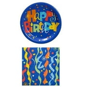 GREENBRIER INTERNATIONAL Happy Birthday Party Pack 16 Plates And 25 Napkins by Osnell USA