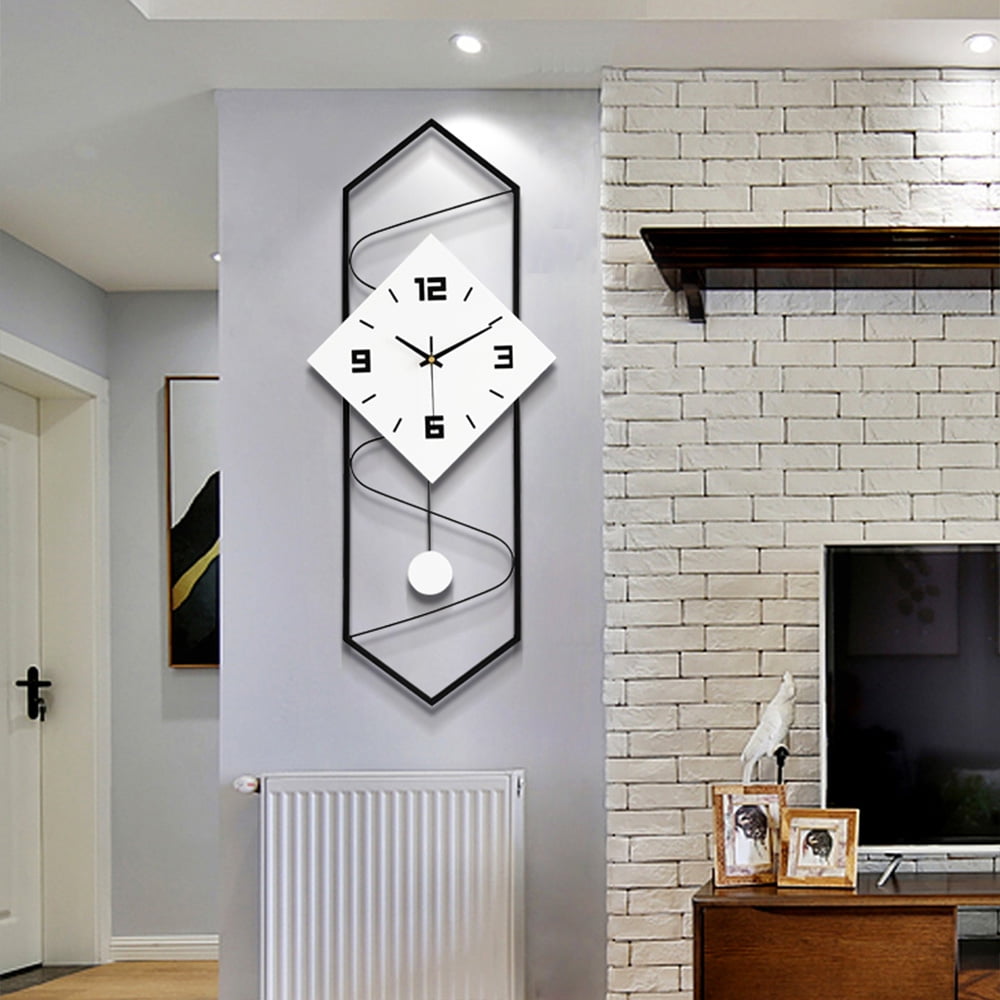 ANQIDI Modern Rectangle Wall Clocks Large Silent Pendulum Wall Clock Creative Home Decor Clock for Living Room Bedroom