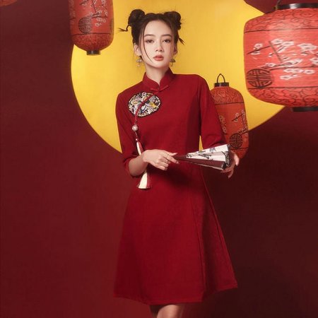 2024 China-Chic Cheongsam Young Girls Short Orange Chinese Traditional Clothes Chinese Dress Qipao Dress Vestido