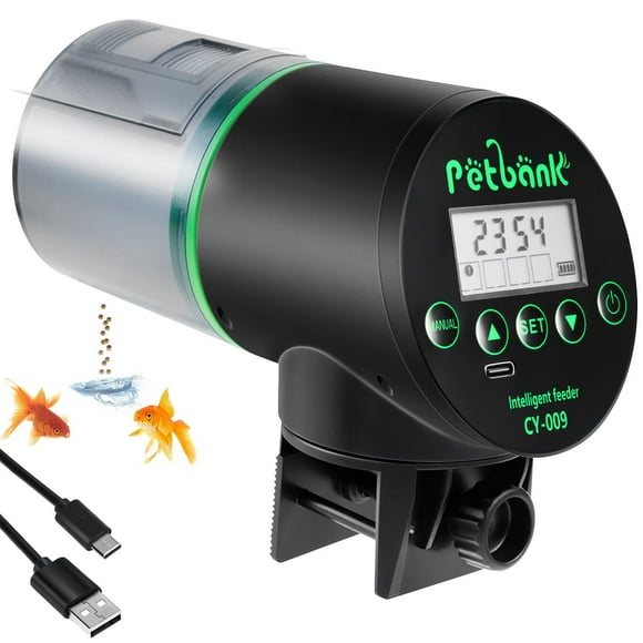 Petbank Alimentador Automático para Peces, Dispensador de Alimento Automático para Peces con Temporizador para Acuario O Pecera con Cable de Carga USB, Alimentación Automática en Vacaciones