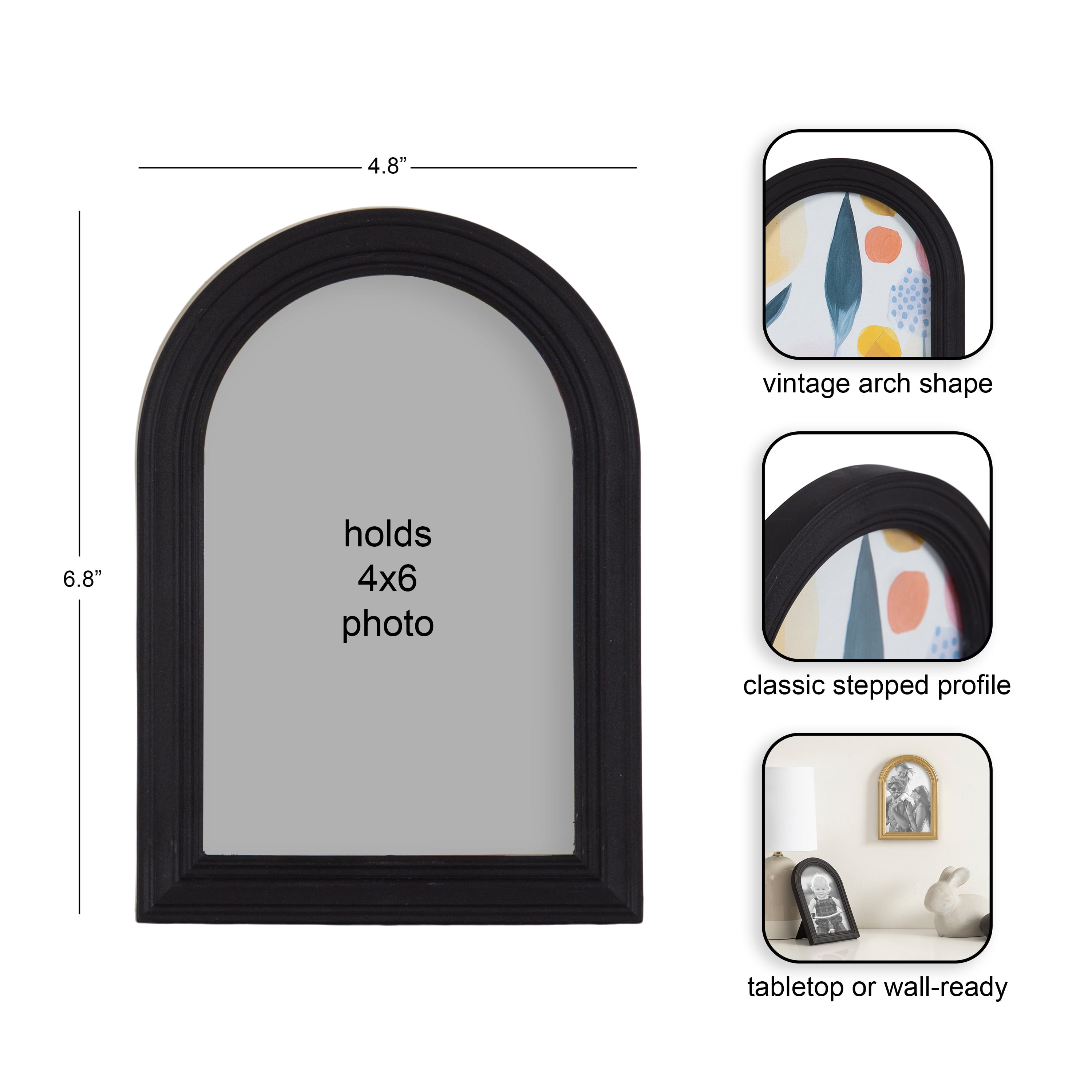 (3 pack) DesignOvation 4x6 Arch Black Decorative Tabletop Picture Frame