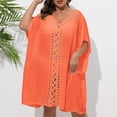 thumbnail image 3 of Swimsuit Coverup for Women Plus Size Short Sleeve V Neck Loose Crochet Knee Length Dress Beach Cover Up Bathing Suit Dress, 3 of 6