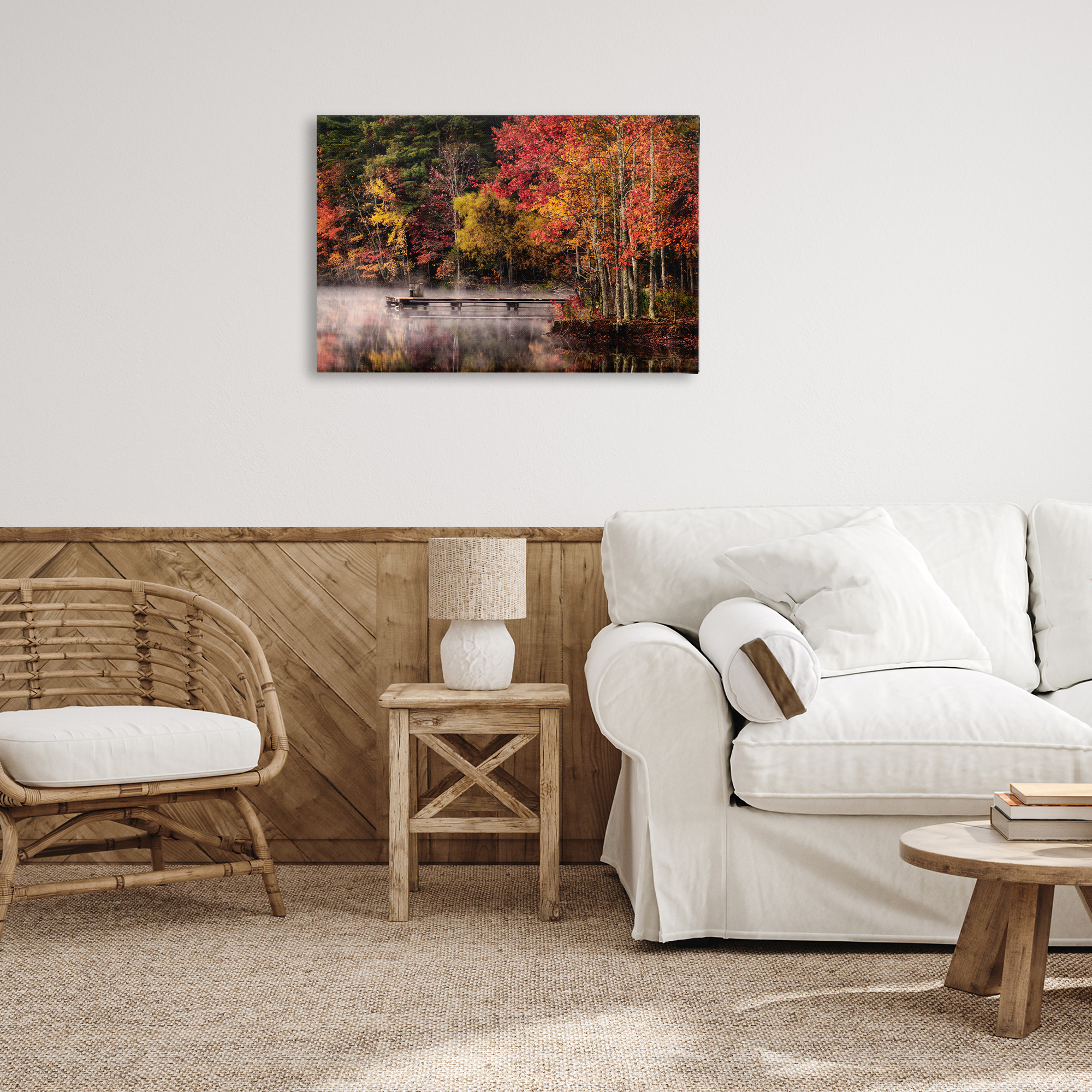 Stupell Industries Autumn Dock Landscape Landscape & Nature Photography Wrapped Canvas Art Print Wall Art, 30 x 20