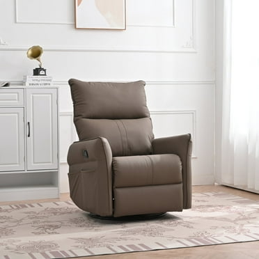 Newboti Rocking Recliner Chair,360 Degree Swivel Nursery Rocking Chair,Glider Chair,Modern Small Rocking Swivel Recliner Chair for Bedroom,Living Room Chair Home Theater Seat,Side Pocket(Brown) 76746