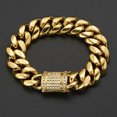 thumbnail image 4 of Men's Gold Plated Stainless Steel Curb Cuban Link Miami Chain CZ Bracelet, 4 of 5