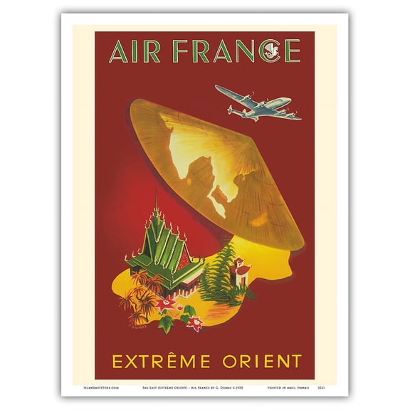 Far East (Extréme Orient) - France - Vintage Airline Travel Poster by G. Dumas c.1950 - Master Art Print (Unframed) 9in x 12in