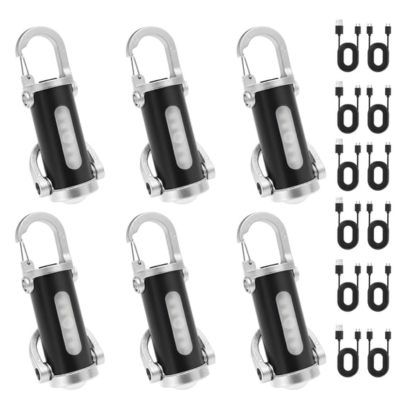 6Pcs Portable Rechargeable Bright Keychain Flashlight Phone Charger Waterproof Mini Compact Keychain Flashlight USB Torch Light with 7 Mode Type C for Outdoor Camping