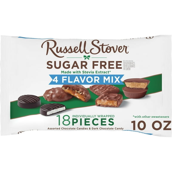 Russell Stover Sugar Free Assorted 4 Flavor Chocolate Candy Mix, 10 oz. bag (≈ 18 pieces)