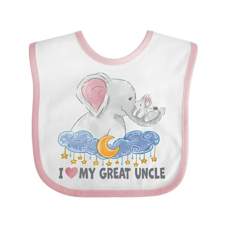 

Inktastic I Love My Great Uncle Cute Elephants with Moon and Stars Gift Baby Boy or Baby Girl Bib