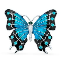 Bling Jewelry Womens Large Blue Black Crystal Accent Butterfly Brooche Pin Enamel
