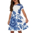 thumbnail image 4 of Uourmeti Girls Short Sleeve Casual Long Dress for School Soft Stretchy 1 Pack Kids Short Sleeve Casual Maxi Dress, Blue Floral Print, 4 of 6