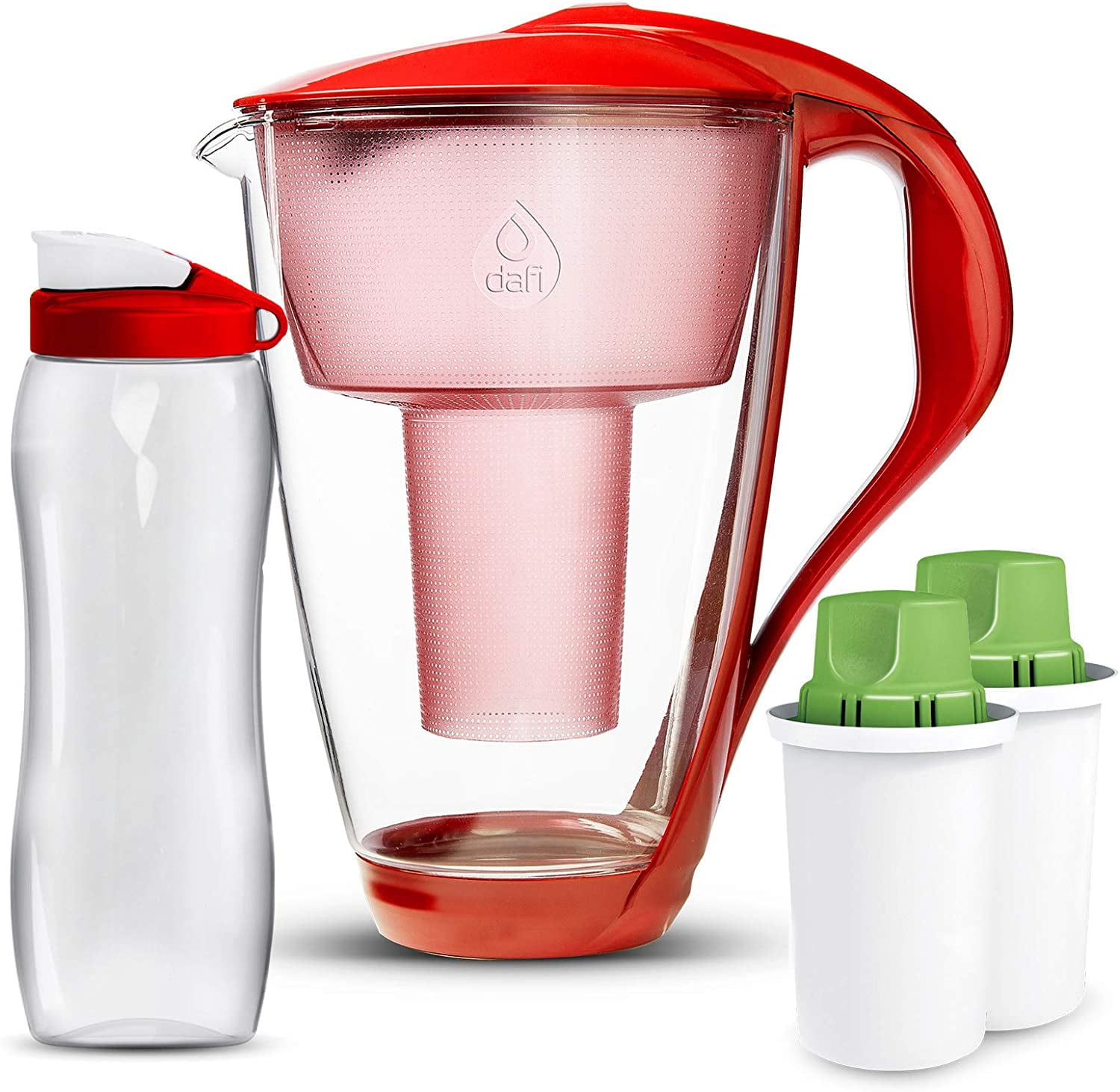 Dafi Crystal Glass Water Pitcher 8 Cups LED Red + 2 Alkaline Filters