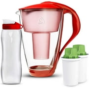 Dafi Crystal Glass Water Pitcher 8 Cups LED Red   2 Alkaline Filters   24 fl oz Sport Bidon Made in Europe BPA-Free