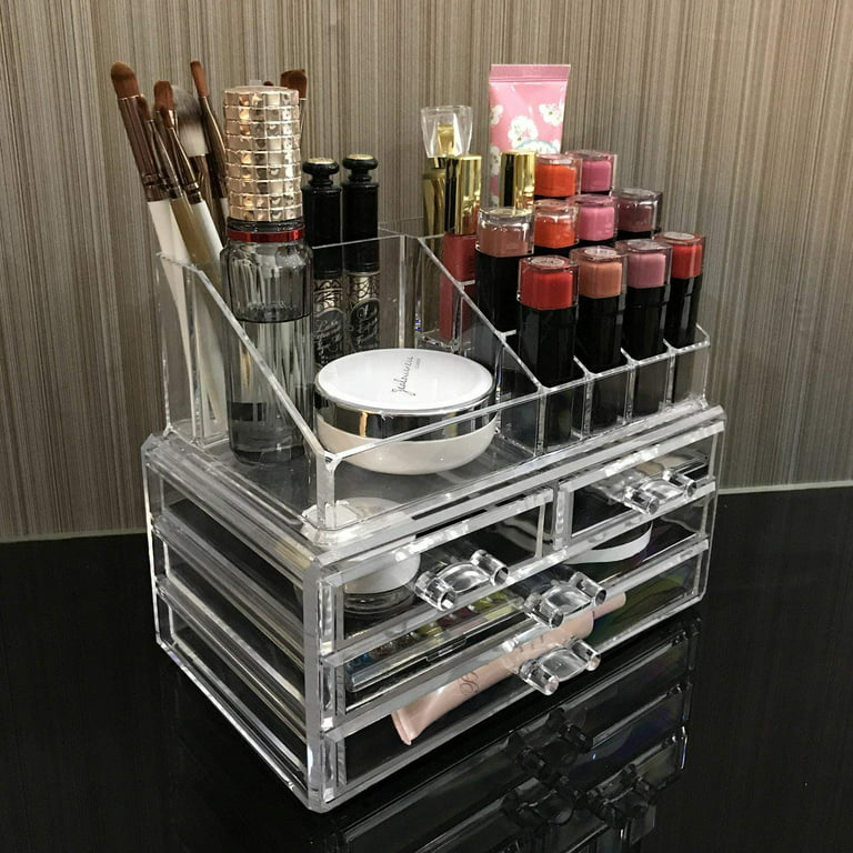 Clear Acrylic Makeup Organizer with 4 Drawers and Removable Top