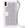 thumbnail image 6 of Wallet Case for iPhone Xs iPhone X,Magnetic Handbag Zipper Pocket PU Leather Flip with 9 Card Slots and Wrist Strap Folio TPU Inner Stand Case for iPhone Xs/iPhone X - Silver, 6 of 14