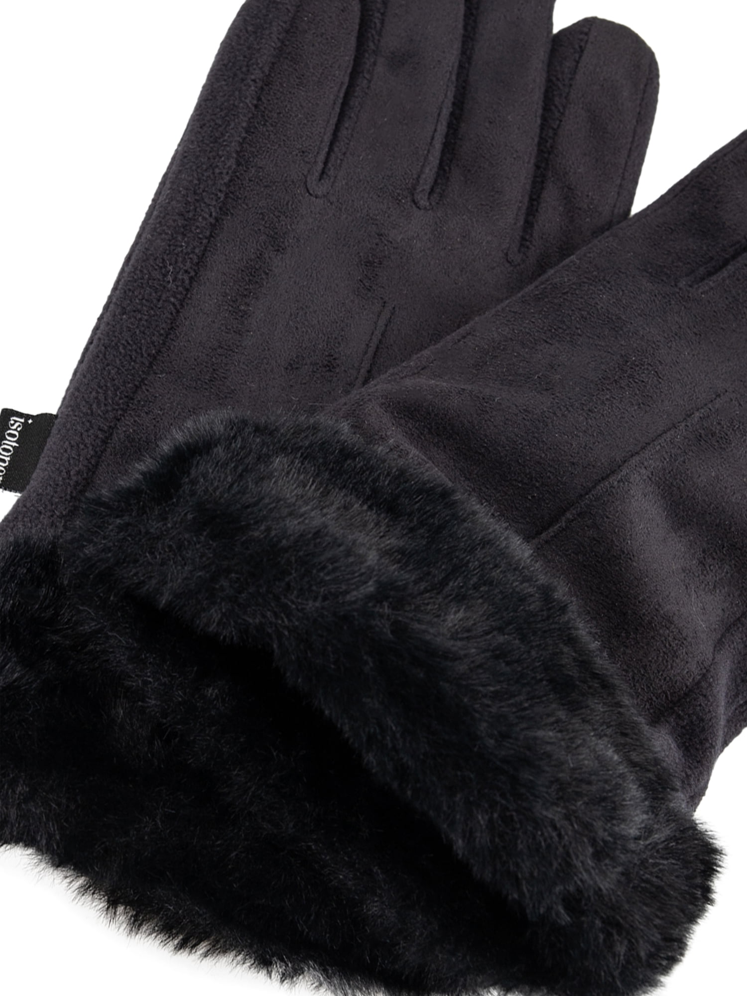 Isotoner Women's Water Reppellent Microsuede Gloves with Faux Fur Cuff