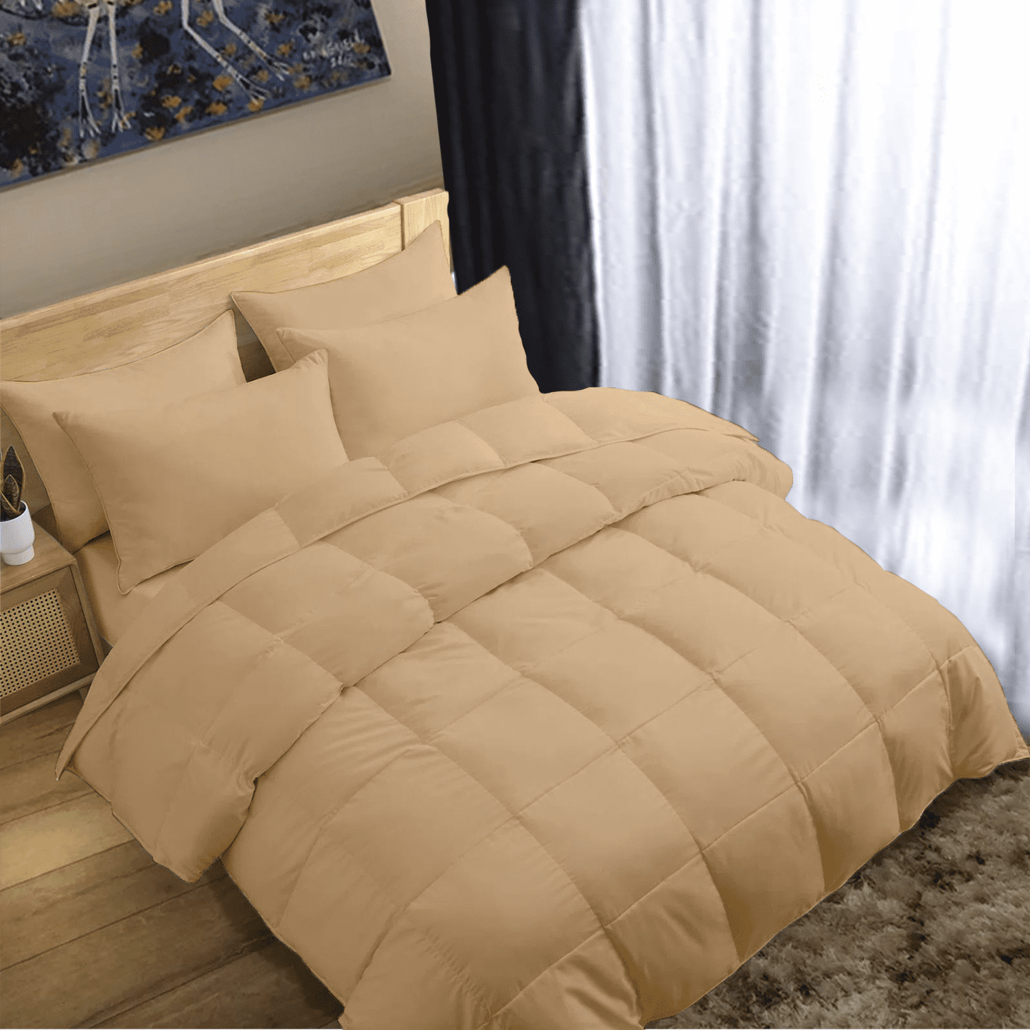 KOMFIT Bedding Comforter Duvet Insert - Quilted Comforter with Corner Tabs - Box Stitched Down Alternative Comforter&nbsp;300 GSM ( Beige , Twin/Twin XL (68x90) )