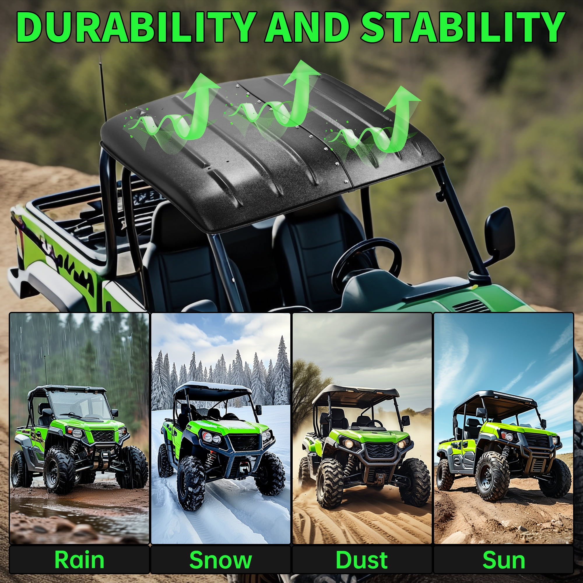Kojem Hard Roof Top Fit for 2005-2023 Kawasaki Mule 600 610 SX 4X4 UTV Black Plastic KAF600-005B
