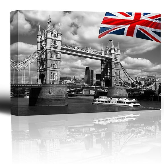 wall26 - Canvas Prints Wall Art - London Tower Bridge with Colored British Flag | Modern Wall Decor/Home Decoration Stretched Gallery Canvas Wrap Giclee Print. Ready to Hang - 24" x 36"