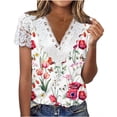 thumbnail image 2 of Aloohaidyvio Tops for Women,Women Fashion Top Summer Fold Printed Regular Women Short Sleeves V Neck Button, 2 of 5