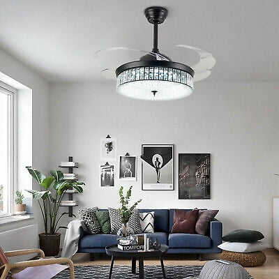 42'' Modern Retractable Ceiling Fan Light LED Dimmable Chandelier Lamp w/ Remote