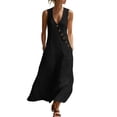 thumbnail image 2 of Vacation Dress Loose V Neck Dresses Women's Summer Casual Dress Gradual Sleeveless Neck V-Neck Long Dress Black Xl, 2 of 8