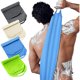 thumbnail image 1 of wonima11 Exfoliating Back Scrubber with Handles 4 Pack Nylon Back Exfoliator Extended Length Washers Scrubbers Stretchable Pull Strap Exfoliating Washcloth(Dark Blue, Gray, Beige, Fluorescent Green), 1 of 1
