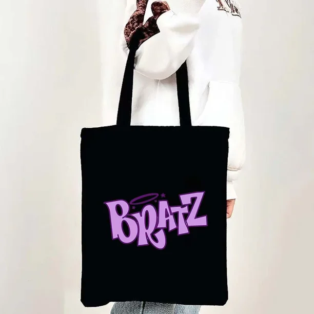 Bolso de mano de lona para mujer, bolsa de mano de dibujos animados, color rosa