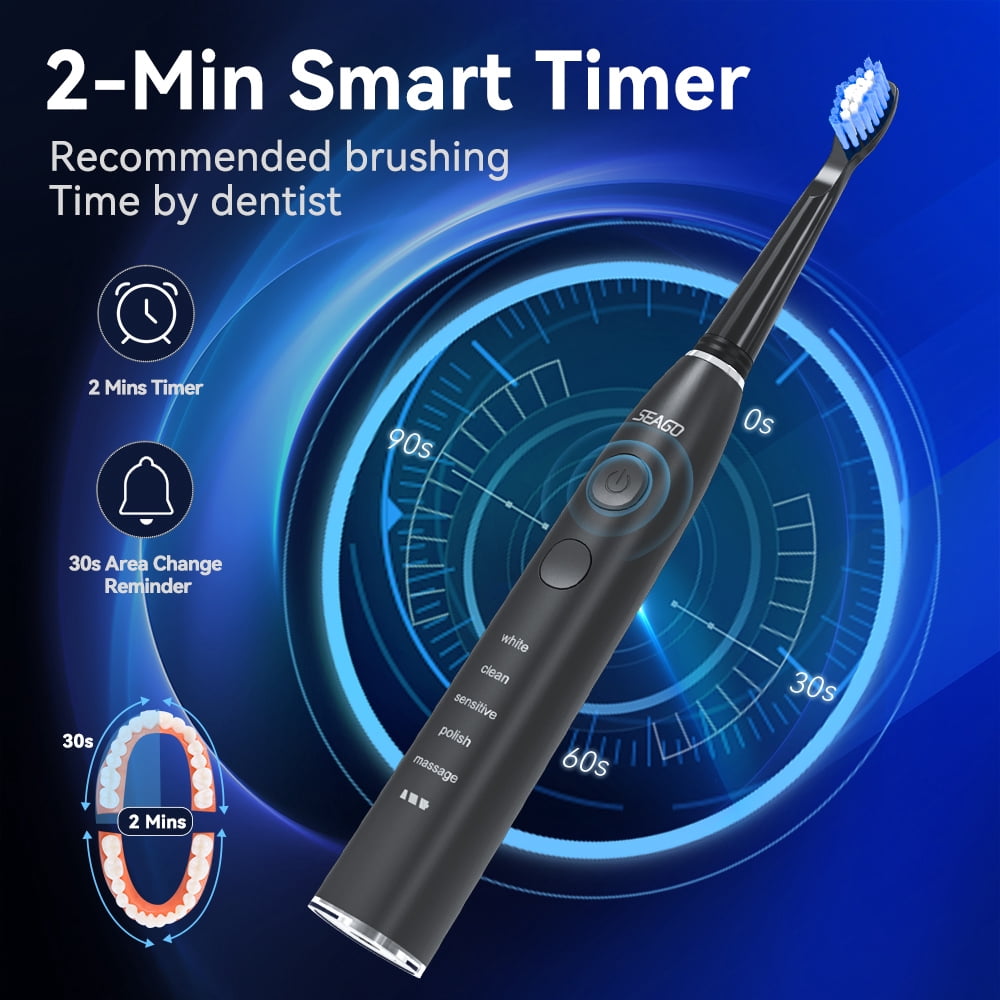 Seago Rechargeable Power Toothbrush for Adults with Travel Case, 5 Cleaning Modes, 300 Days  Battery Life ,SG-575 Blue