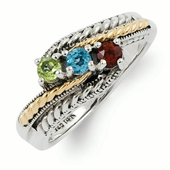 Sterling Silver Antiqued w/14k 3-stone Mother's Ring Mounting Q-QMR13/3-5