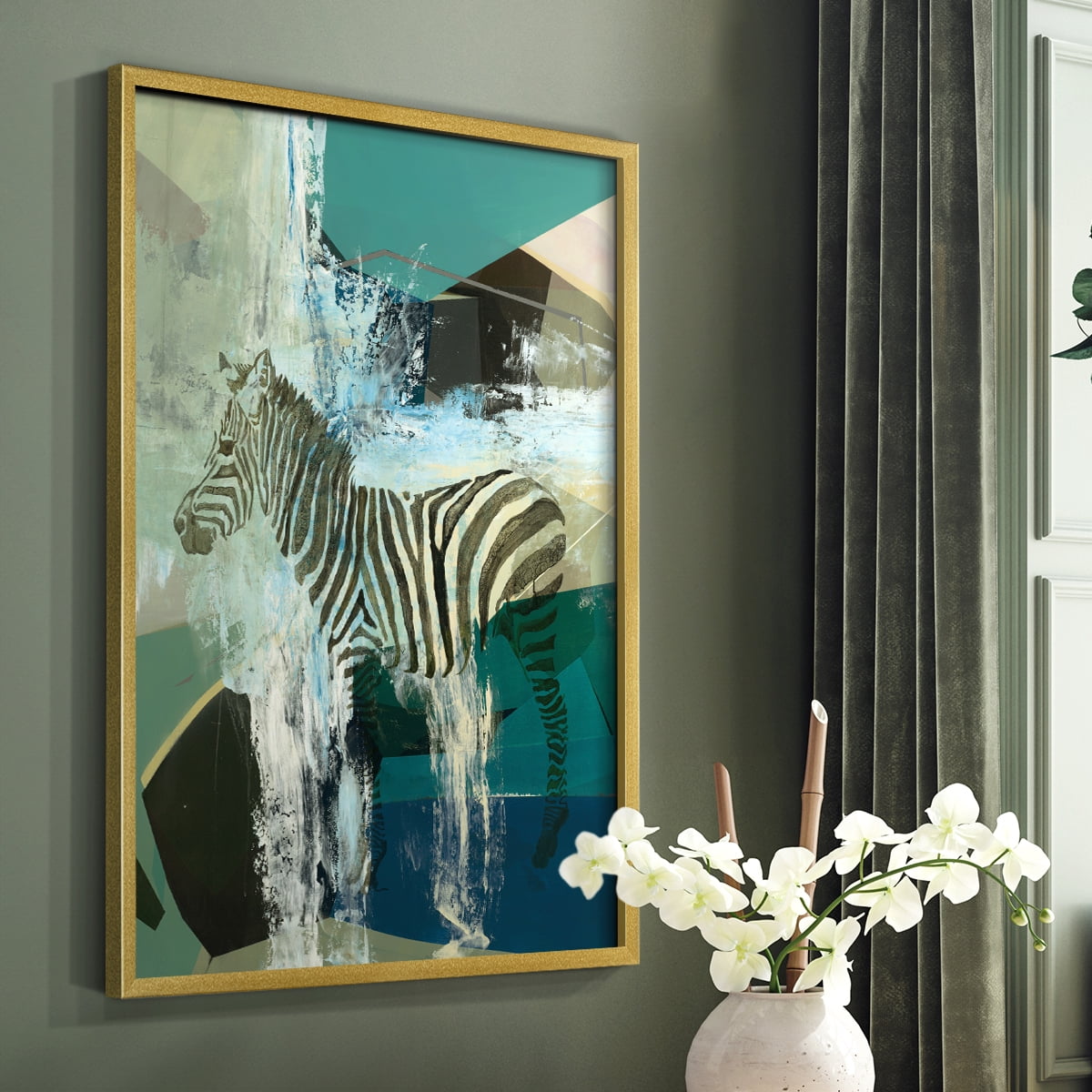 Crossing the Lines Framed Print in Gold Solid Wood Framed Print No Nail Hanging