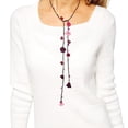 thumbnail image 5 of Chic Multi Pink Daisy Floral Mix Stone Genuine Leather Lariat Wrap Necklace, 5 of 6