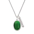 thumbnail image 1 of Delight Jewelry Silvertone Oval - Imitation Cat's Eye - Green - Silvertone Guardian Angel Bar Charm Necklace, 23", 1 of 4