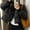 849#Black, variant on Womens Quilted Jacket Loose Fit Long Sleeve with Elastic Cuffs Snap Front Closure Two Hand Pockets Casual Solid Color Coat for Fall Winter Daily Wear Home Outdoor Office Multiple Occasions