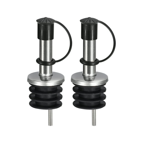 Stainless Steel Bottle Pourers, 2Pack Olive Oil Spout with Rubber Dust Caps, for Wine Liquor Vinegar Bottles (Black)