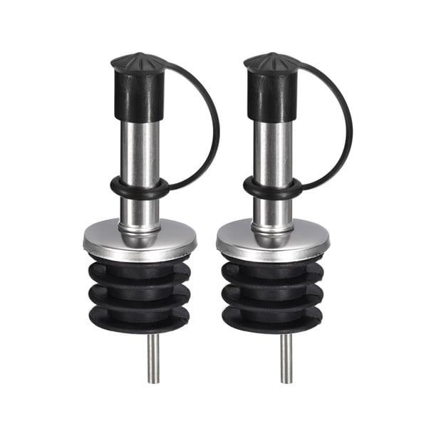 Vertedores de botella de acero inoxidable, paquete de 2, boquilla para aceite de oliva con tapas de goma, para botellas de vino, licor y vinagre (negro)