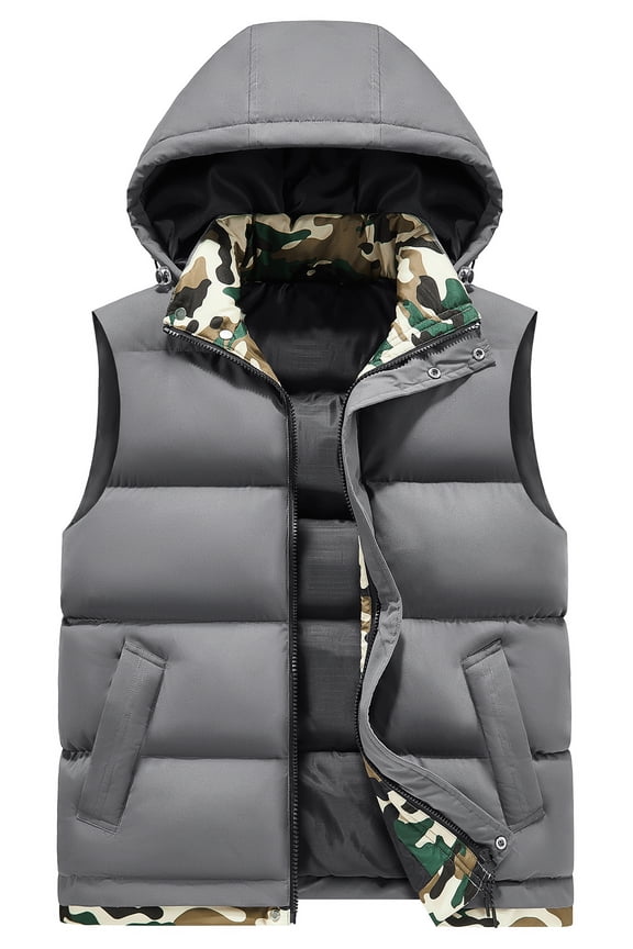 Mens Body Warmers with Hood Warm Gilet Winter Waistcoat Windproof Sleeveless Jacket Outdoor Vest Outerwear Gilets Cotton Padded 2 Pocket for Hiking Golf Travelling M