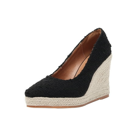 

Ymiytan Women Espadrilles Pointed Toe Dress Shoe Comfort Wedge Pumps Shoes Walking Non-Slip Casual Slip On Wedges Black 7