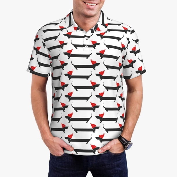 Balery Christmas Dachshund Camisa Polo de Hombre con Estampado, de Manga Corta y Tejido Medio, Camisa Tipo Golf Polo-Large